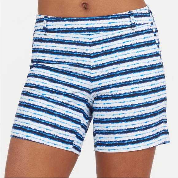 Spanx Large Shorts Sunshine Shorts 6” in blue painted stripe pockets NWT
